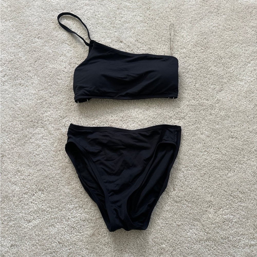 MICHAEL Michael Kors One-Shoulder Black White Bikini (Size Small)